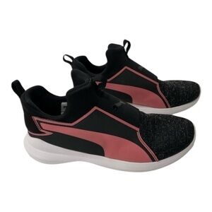 Puma Women’s Size 5 Rebel Mid Gleam Black and Pink Slip-On Sneakers